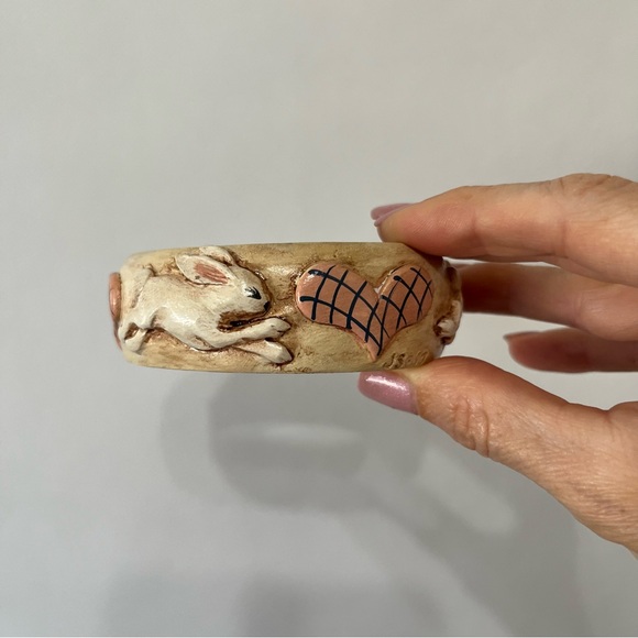 Jim Shore Jewelry - Jim Shore Wooden Bangle Bracelet Easter Rabbit Hearts 1990